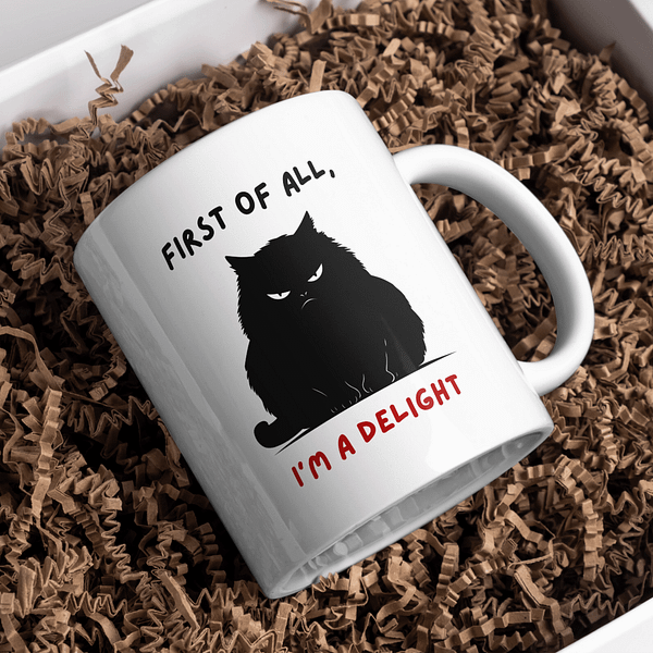First Of All I’m A Delight Mug – Sarcastic Mug With Grumpy Cat - Image 4