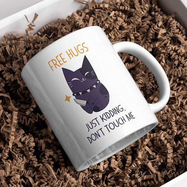 FREE HUGS Just Kidding Mug – Funny Personal Space Mug - Image 3
