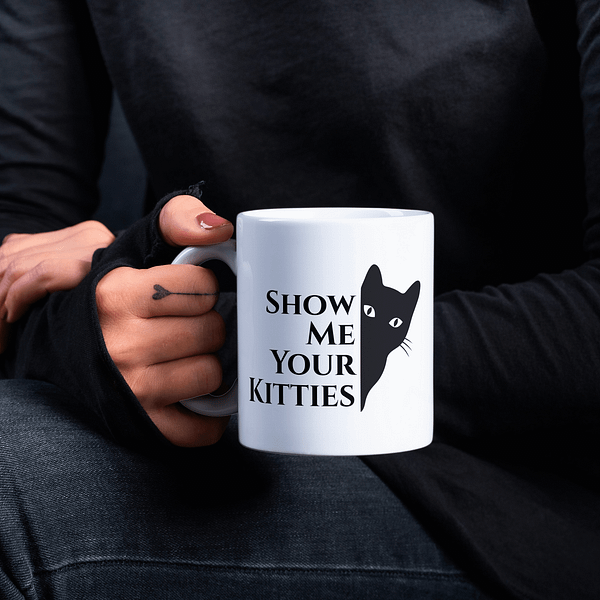 Show Me Your Kitties Mug – Funny Cat Mug Inspired by Final Destination - Image 2